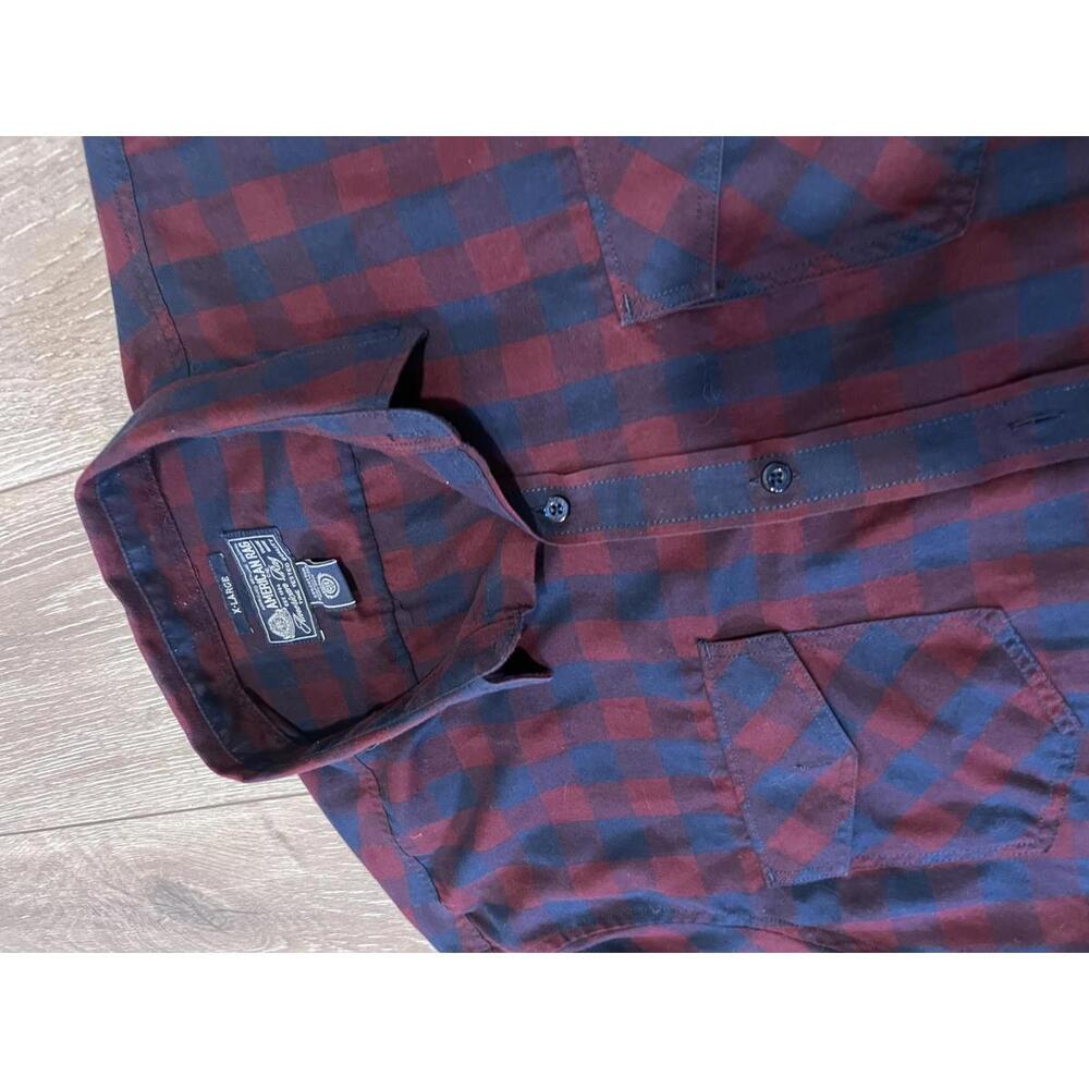 American Rag Men's Red and Navy Blue Checkered Casual, with Chest Pockets, XL